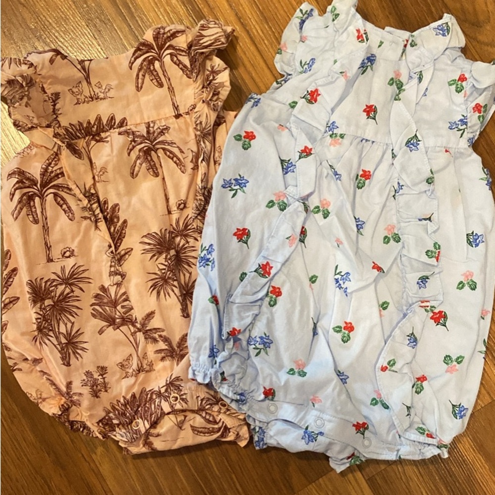 Floral and Palm Print Baby Rompers